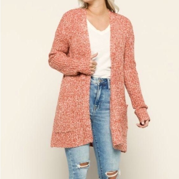 BB Dakota by Steve Madden Sweaters - BB Dakota x Steve Madden Odetta Open Pocket Cardigan Size Large Salmon/White
